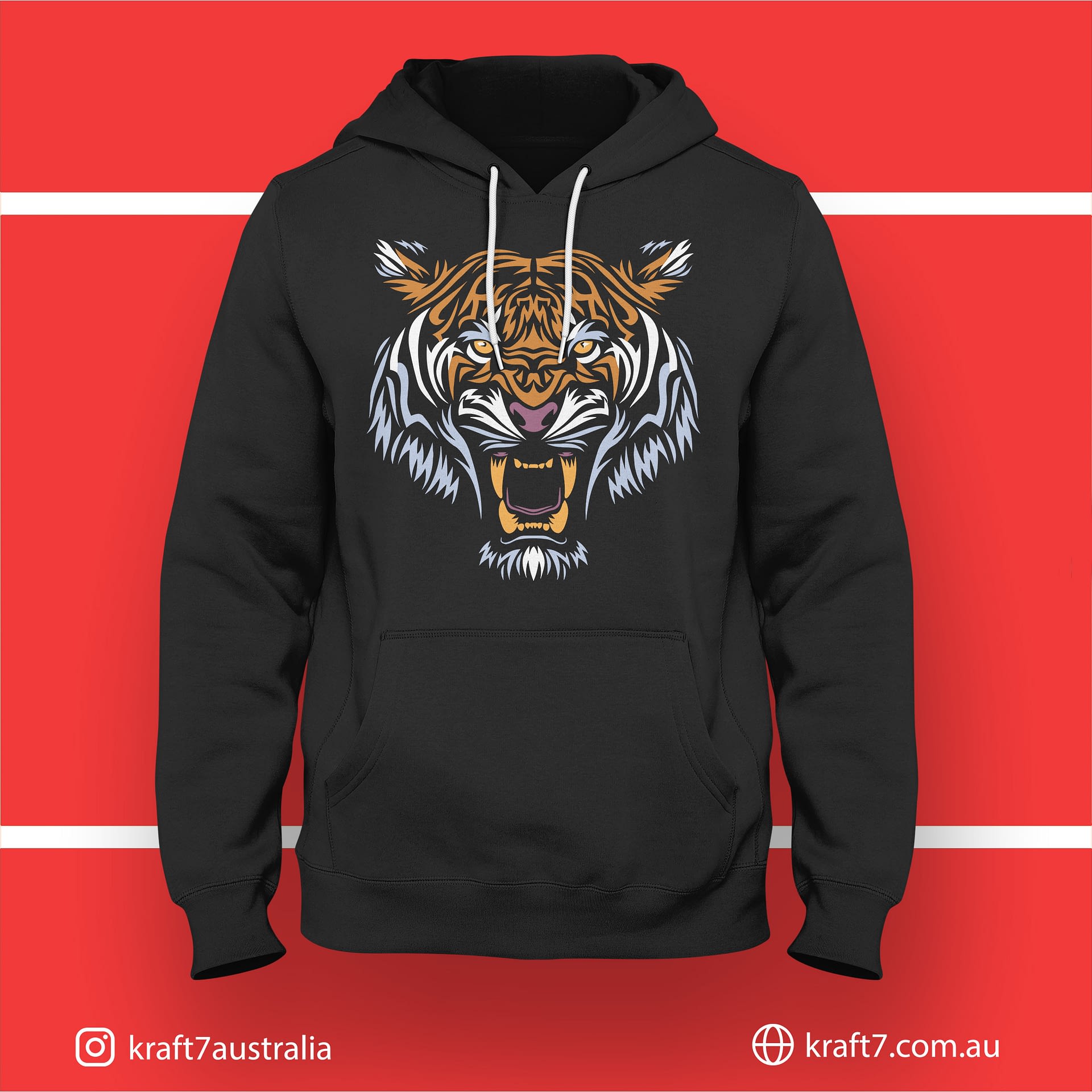 Tiger Face Hoodie - Kraft7 Australia